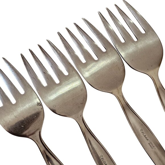 4 Elden Vintage Flower Salad Fork Stainless 6" Rose Midcentury Colonial EDL5 - Picture 6 of 8